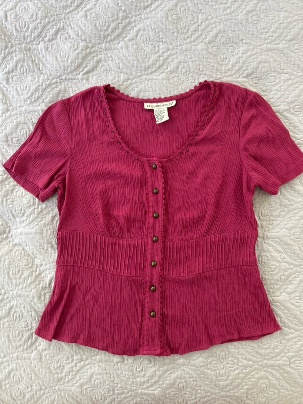 Vintage Requirements Button-Down Short Sleeve Blouse